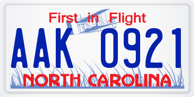 NC license plate AAK0921
