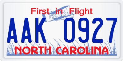 NC license plate AAK0927