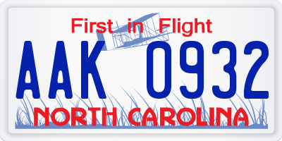 NC license plate AAK0932