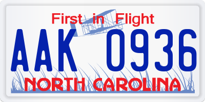 NC license plate AAK0936