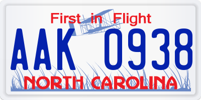 NC license plate AAK0938