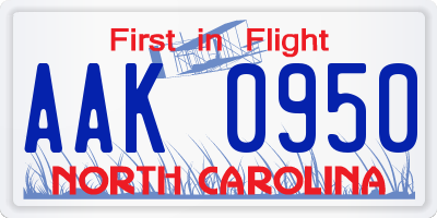 NC license plate AAK0950