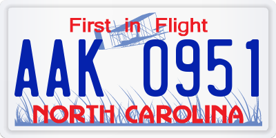 NC license plate AAK0951