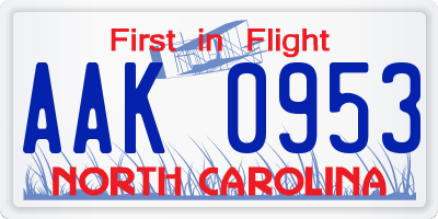 NC license plate AAK0953