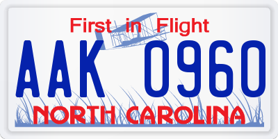 NC license plate AAK0960