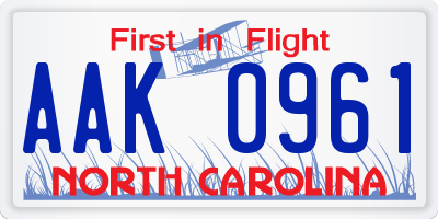 NC license plate AAK0961