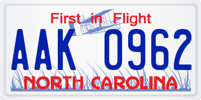 NC license plate AAK0962