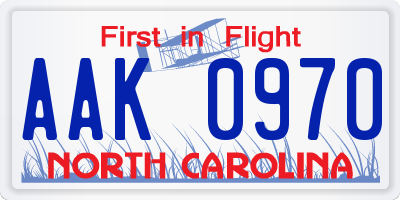 NC license plate AAK0970