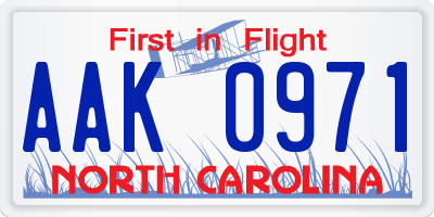 NC license plate AAK0971