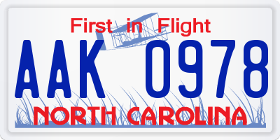 NC license plate AAK0978