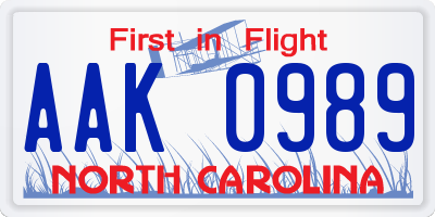 NC license plate AAK0989