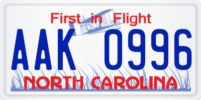 NC license plate AAK0996