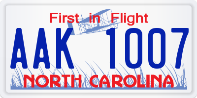 NC license plate AAK1007