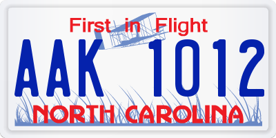 NC license plate AAK1012