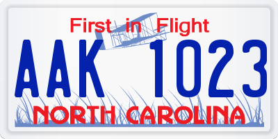 NC license plate AAK1023