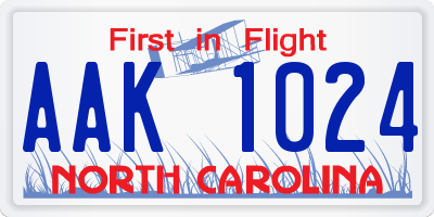 NC license plate AAK1024