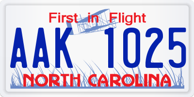NC license plate AAK1025