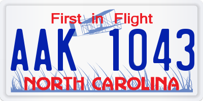 NC license plate AAK1043