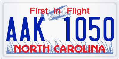 NC license plate AAK1050