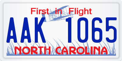 NC license plate AAK1065