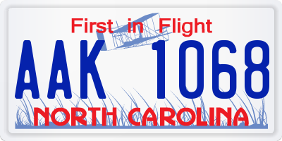 NC license plate AAK1068