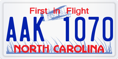 NC license plate AAK1070