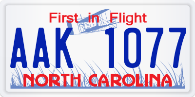 NC license plate AAK1077