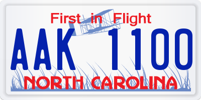 NC license plate AAK1100