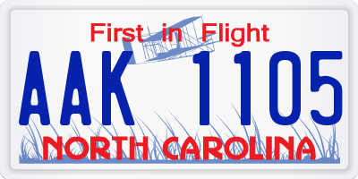 NC license plate AAK1105