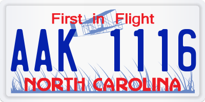 NC license plate AAK1116