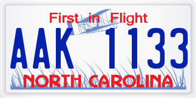 NC license plate AAK1133