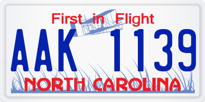 NC license plate AAK1139
