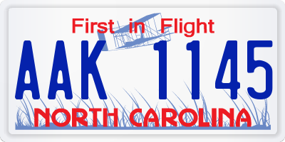 NC license plate AAK1145