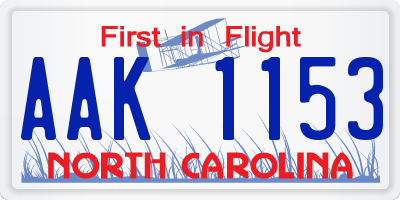 NC license plate AAK1153