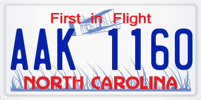 NC license plate AAK1160