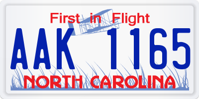 NC license plate AAK1165