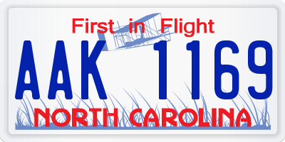 NC license plate AAK1169