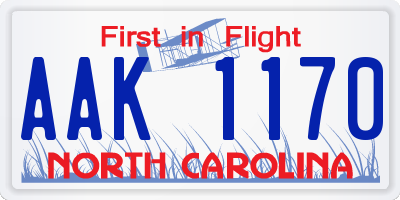 NC license plate AAK1170