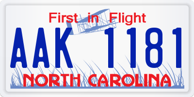 NC license plate AAK1181