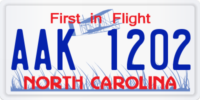 NC license plate AAK1202