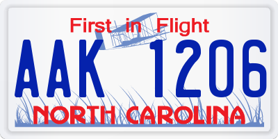 NC license plate AAK1206