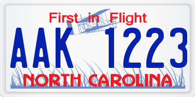 NC license plate AAK1223