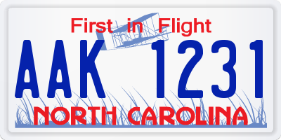 NC license plate AAK1231