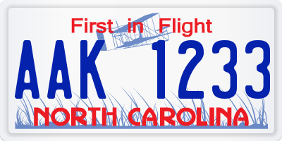 NC license plate AAK1233
