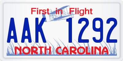 NC license plate AAK1292