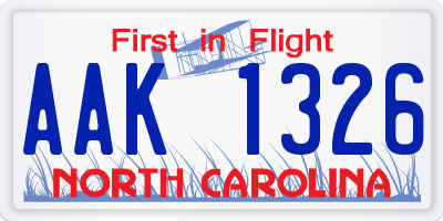NC license plate AAK1326