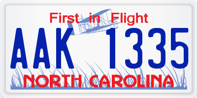 NC license plate AAK1335