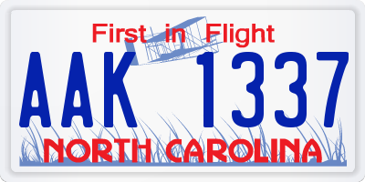 NC license plate AAK1337
