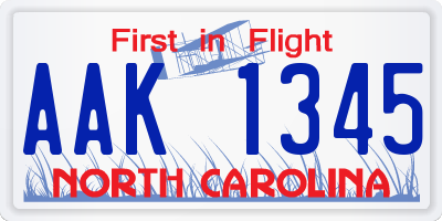 NC license plate AAK1345