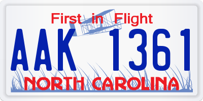 NC license plate AAK1361
